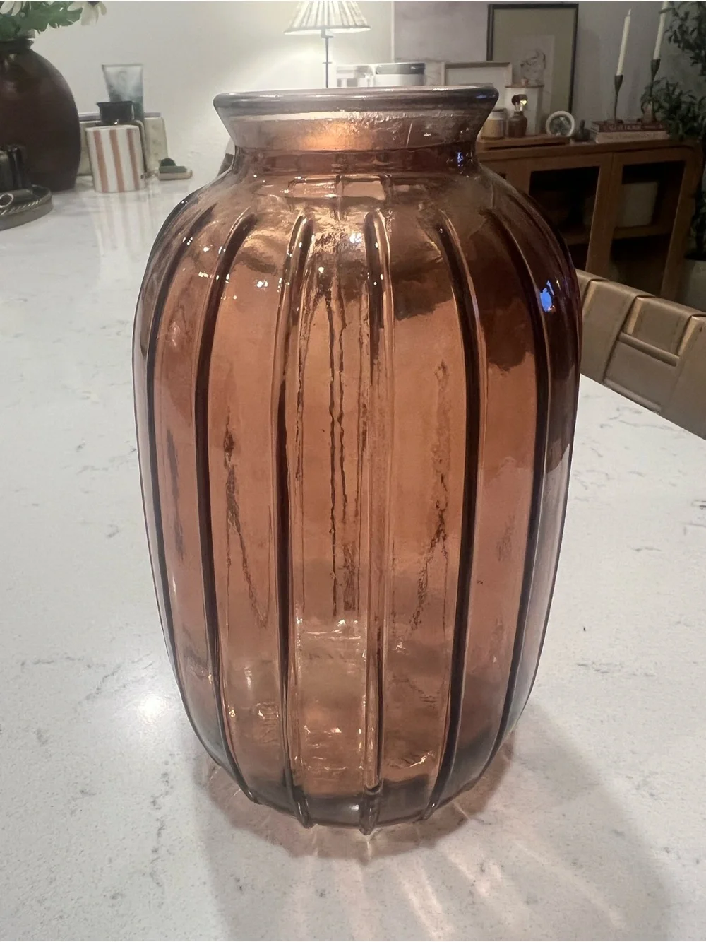 Amber Ribbed Glass Vase